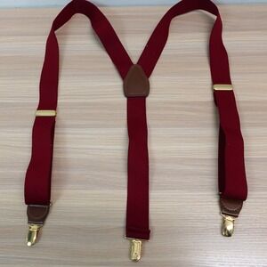CAS Germany Suspender Mens Burgundy Red Gold Clip On Y Back Solid Formal Wedding